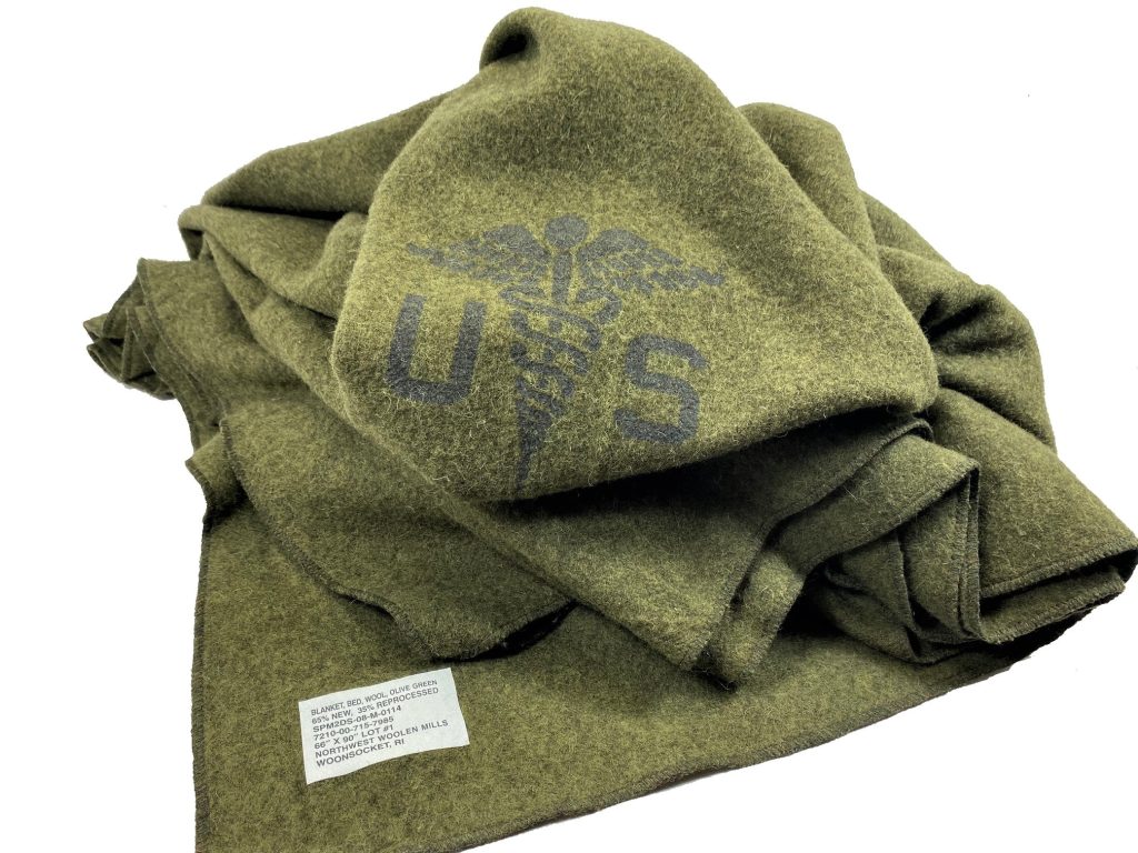 US Wool Army Blanket, OD, AirSealed Omahas Army Navy Surplus